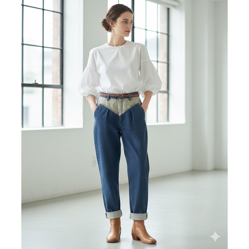 Robin Ross Vtg High Waisted Two Tone Western Yoke Tapered Jeans Blue Sz 5